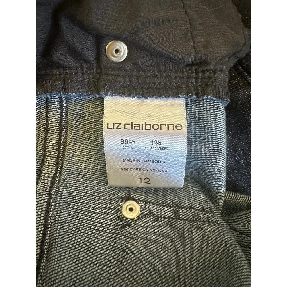 Liz Claiborne Dark Wash Denim Skirt – Size 12 – Raw Hem Fringe - Picture 6 of 6